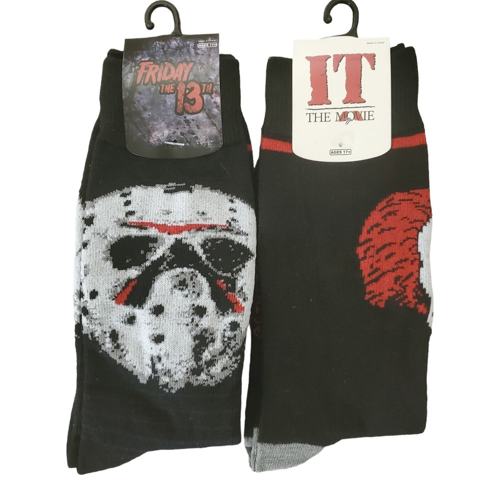 Bioworld Friday The 13th & It Horror Halloween Crew Socks 2 Pairs‎ New